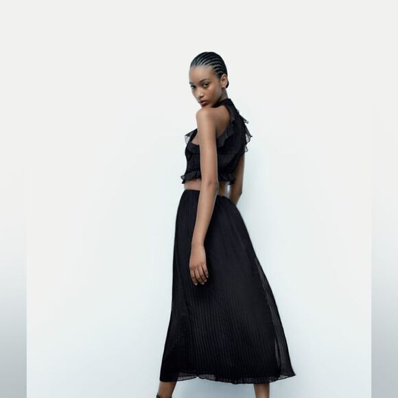 Zara RUFFLED PLEATED DRESS - Picture 7 of 11